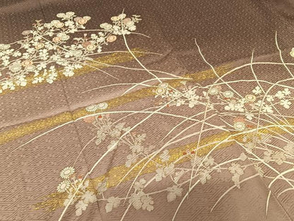 平和屋着物●訪問着　駒刺繍　草花文　暈し染め　金彩　正絹　逸品　AAAX0637zg