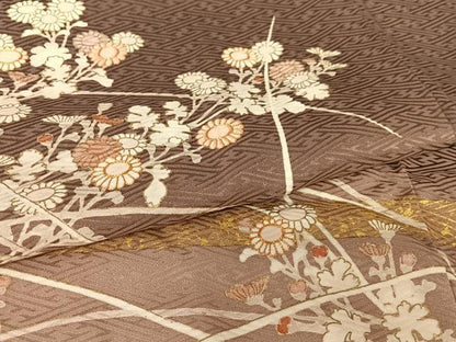 平和屋着物●訪問着　駒刺繍　草花文　暈し染め　金彩　正絹　逸品　AAAX0637zg