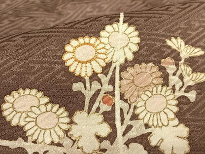 平和屋着物●訪問着　駒刺繍　草花文　暈し染め　金彩　正絹　逸品　AAAX0637zg
