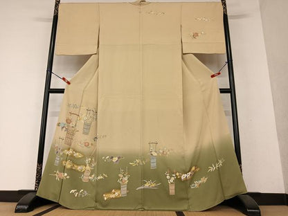 平和屋着物●訪問着 花籠文 暈し染め 金彩 正絹 逸品 AAAX0650zg