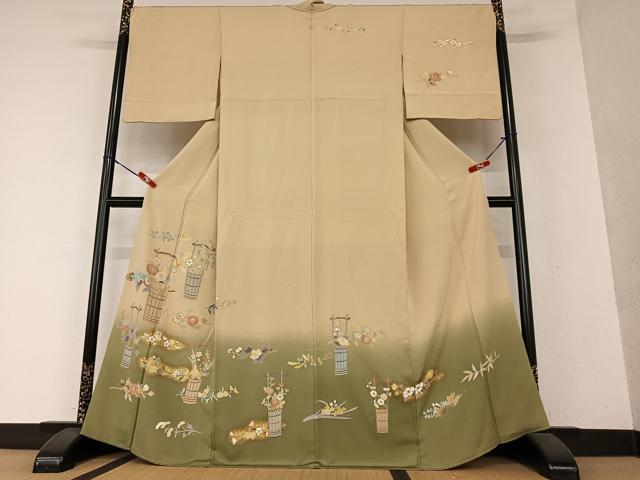 平和屋着物●訪問着 花籠文 暈し染め 金彩 正絹 逸品 AAAX0650zg
