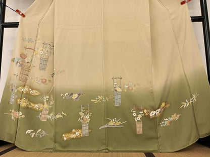 平和屋着物●訪問着 花籠文 暈し染め 金彩 正絹 逸品 AAAX0650zg