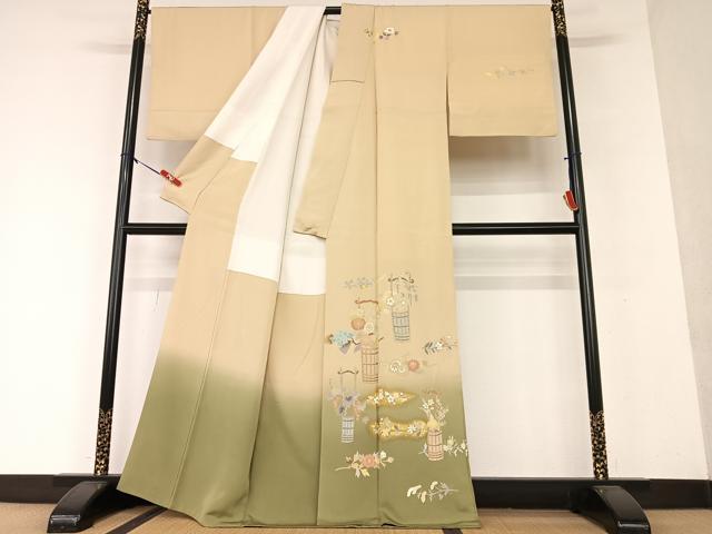 平和屋着物●訪問着 花籠文 暈し染め 金彩 正絹 逸品 AAAX0650zg