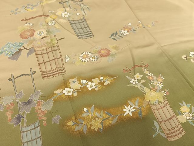 平和屋着物●訪問着 花籠文 暈し染め 金彩 正絹 逸品 AAAX0650zg