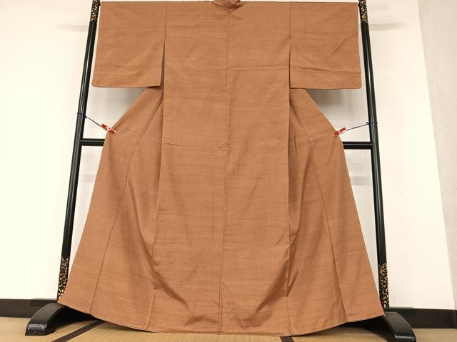 平和屋着物●上質な紬 色無地 渋紙色 正絹 逸品 AAAX0651zg