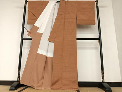 平和屋着物●上質な紬 色無地 渋紙色 正絹 逸品 AAAX0651zg