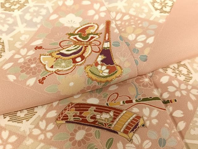 平和屋着物●訪問着 駒刺繍 花楽器文 金彩 正絹 逸品 AAAX0654zg
