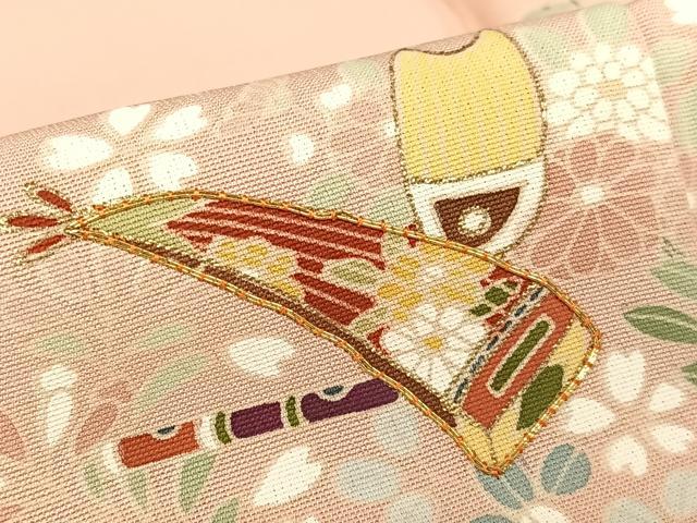 平和屋着物●訪問着 駒刺繍 花楽器文 金彩 正絹 逸品 AAAX0654zg