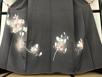 平和屋着物●訪問着　手描き　枝花に休み鳥　暈し染め　正絹　逸品　AAAX0655zg