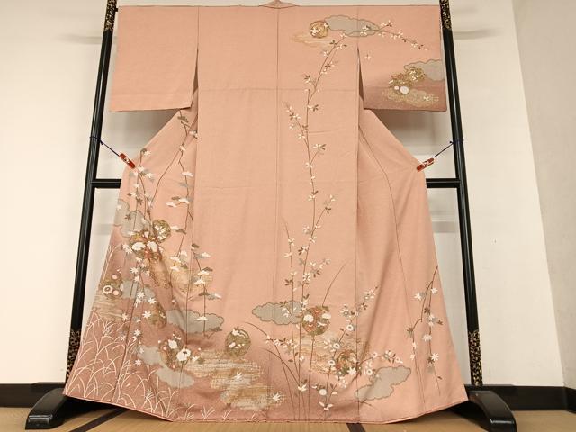 平和屋着物●訪問着 草花丸文 暈し染め 金彩 正絹 逸品 AAAX0658zg