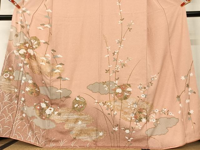 平和屋着物●訪問着 草花丸文 暈し染め 金彩 正絹 逸品 AAAX0658zg