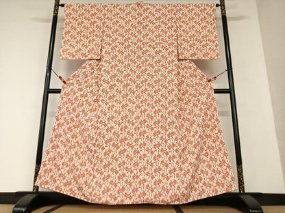 平和屋着物●上質な小紋 型染め 舞花文 正絹 逸品 未使用 AAAX0660zg
