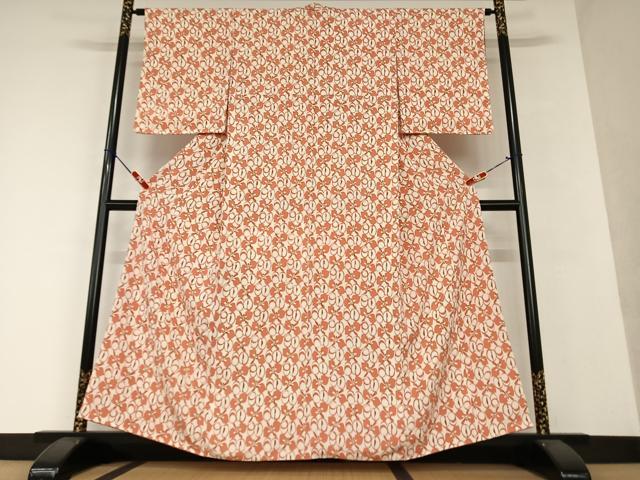 平和屋着物●上質な小紋 型染め 舞花文 正絹 逸品 未使用 AAAX0660zg