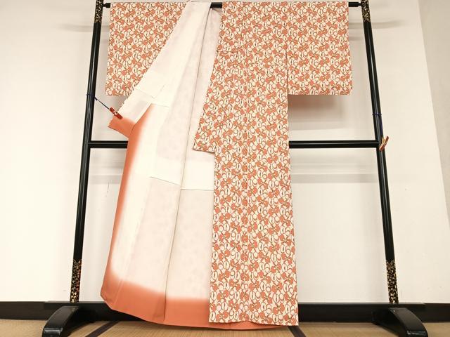 平和屋着物●上質な小紋 型染め 舞花文 正絹 逸品 未使用 AAAX0660zg