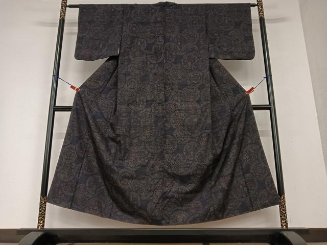 平和屋着物●上質な小紋 紬地 草花丸文 正絹 逸品 AAAX0662zg