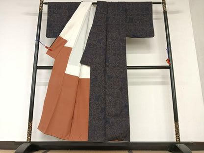 平和屋着物●上質な小紋 紬地 草花丸文 正絹 逸品 AAAX0662zg