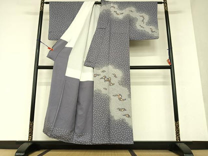 平和屋着物●訪問着　絞り　刺繍　草花文　金糸　正絹　逸品　AAAX0669zg