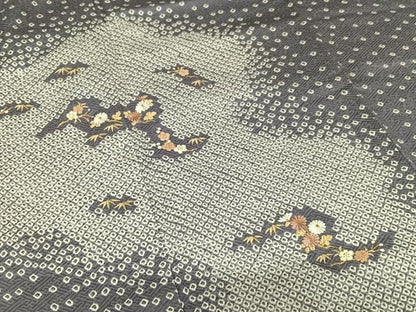 平和屋着物●訪問着　絞り　刺繍　草花文　金糸　正絹　逸品　AAAX0669zg