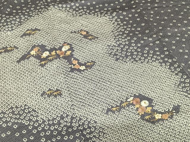 平和屋着物●訪問着　絞り　刺繍　草花文　金糸　正絹　逸品　AAAX0669zg
