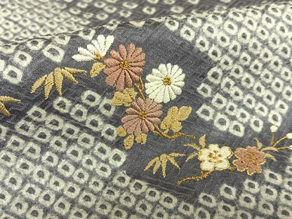 平和屋着物●訪問着　絞り　刺繍　草花文　金糸　正絹　逸品　AAAX0669zg