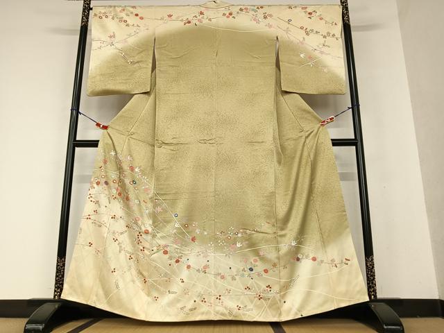 平和屋着物●訪問着　駒刺繍　花籬文　橘　暈し染め　金彩　正絹　逸品　AAAX0694zg