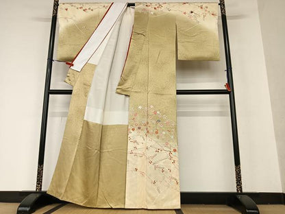 平和屋着物●訪問着　駒刺繍　花籬文　橘　暈し染め　金彩　正絹　逸品　AAAX0694zg