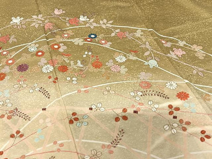 平和屋着物●訪問着　駒刺繍　花籬文　橘　暈し染め　金彩　正絹　逸品　AAAX0694zg