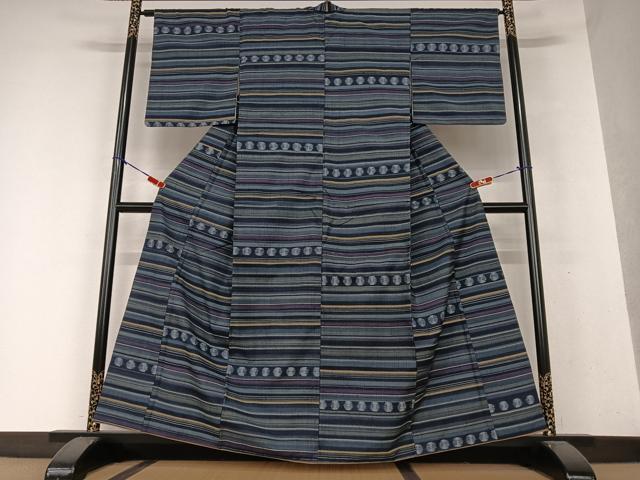 平和屋着物●上質な紬 横段丸文 正絹 逸品 AAAX0714zg