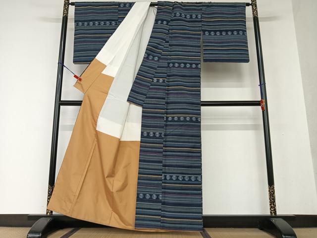 平和屋着物●上質な紬 横段丸文 正絹 逸品 AAAX0714zg