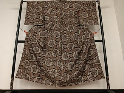 平和屋着物●本場大島紬 アンティーク大島 格子花文 正絹 逸品 AAAX0725zg