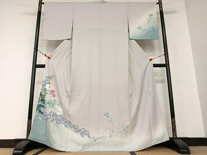 平和屋着物●訪問着 作家物 手描き 草花文 暈し染め 正絹 逸品 AAAX0726zg