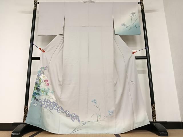 平和屋着物●訪問着 作家物 手描き 草花文 暈し染め 正絹 逸品 AAAX0726zg