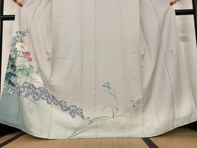 平和屋着物●訪問着 作家物 手描き 草花文 暈し染め 正絹 逸品 AAAX0726zg