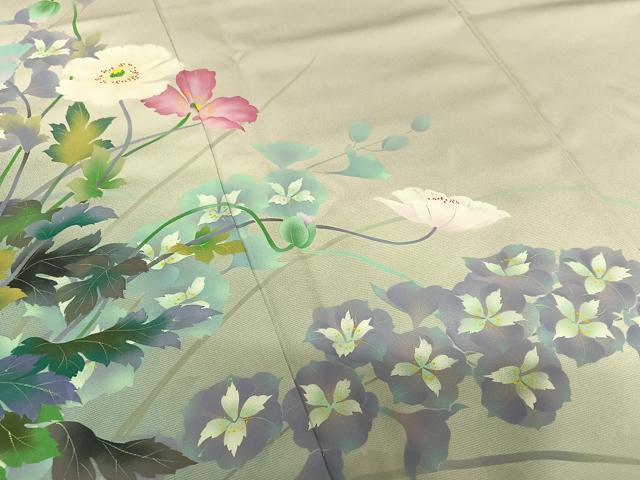 平和屋着物●訪問着 作家物 手描き 草花文 暈し染め 正絹 逸品 AAAX0726zg
