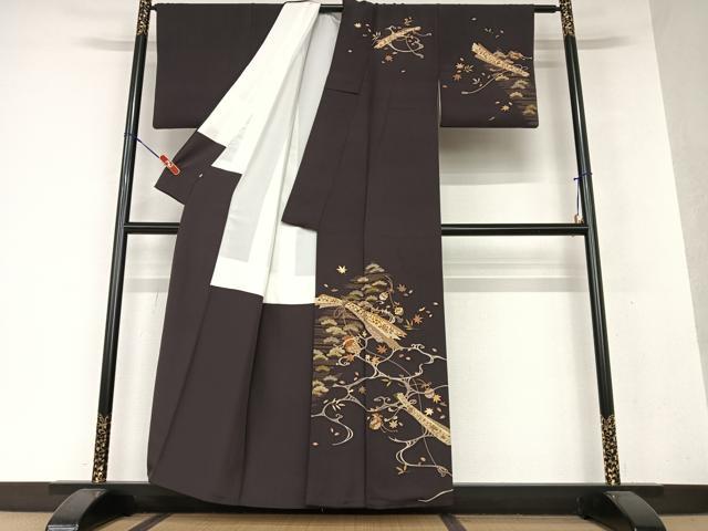 平和屋着物●訪問着 駒刺繍 束ね熨斗花松文 金彩 正絹 逸品 AAAX0728zg