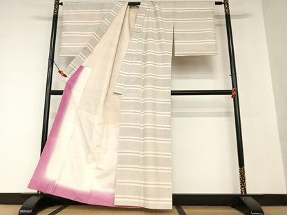 平和屋着物●本場大島紬 白大島 100亀甲 横段文 正絹 逸品 AAAX0737zg
