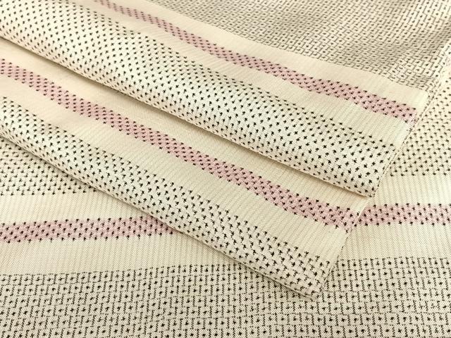 平和屋着物●本場大島紬 白大島 100亀甲 横段文 正絹 逸品 AAAX0737zg