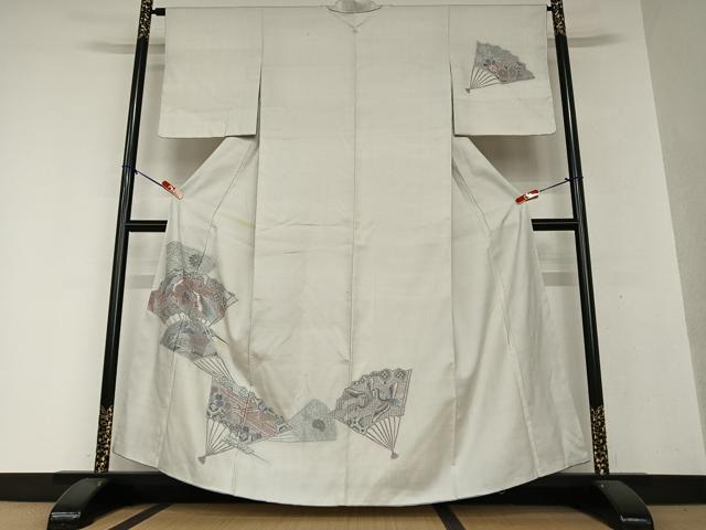 平和屋着物●訪問着 紬地 中国三大刺繍 相良刺繍 舞扇花鳥文 正絹 逸品 未使用 AAAX0739zg