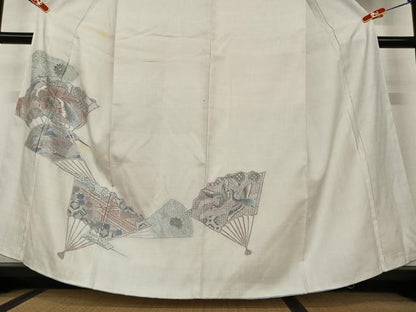 平和屋着物●訪問着 紬地 中国三大刺繍 相良刺繍 舞扇花鳥文 正絹 逸品 未使用 AAAX0739zg