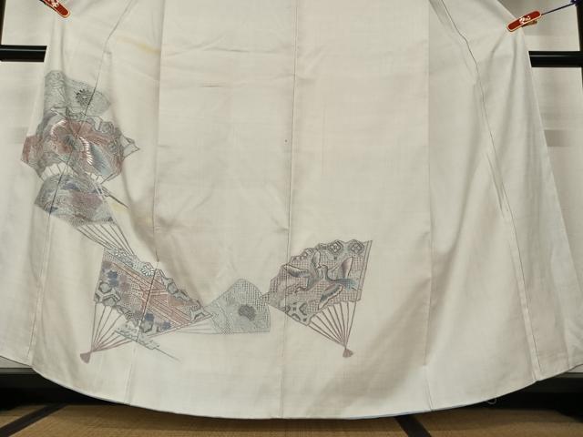 平和屋着物●訪問着 紬地 中国三大刺繍 相良刺繍 舞扇花鳥文 正絹 逸品 未使用 AAAX0739zg