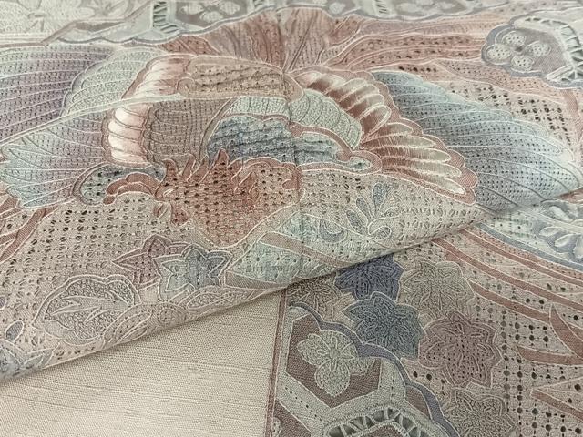 平和屋着物●訪問着 紬地 中国三大刺繍 相良刺繍 舞扇花鳥文 正絹 逸品 未使用 AAAX0739zg