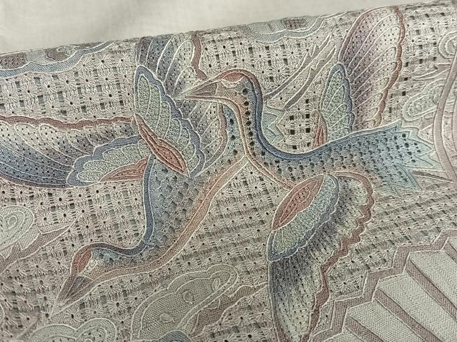 平和屋着物●訪問着 紬地 中国三大刺繍 相良刺繍 舞扇花鳥文 正絹 逸品 未使用 AAAX0739zg