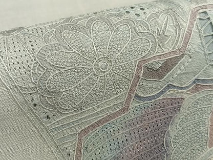 平和屋着物●訪問着 紬地 中国三大刺繍 相良刺繍 舞扇花鳥文 正絹 逸品 未使用 AAAX0739zg