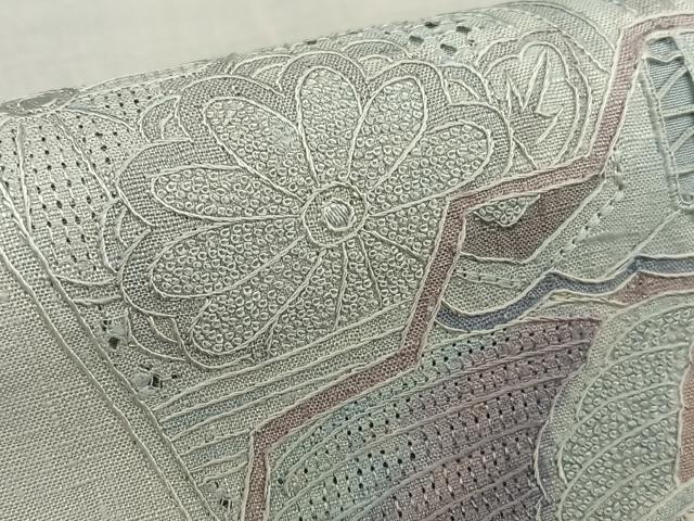 平和屋着物●訪問着 紬地 中国三大刺繍 相良刺繍 舞扇花鳥文 正絹 逸品 未使用 AAAX0739zg