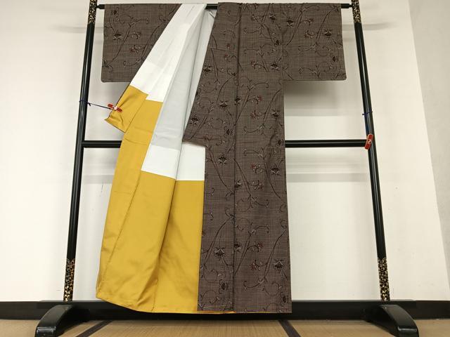 平和屋着物●本場大島紬 泥染め 一元7マルキ 更紗花文 正絹 逸品 AAAX0751zg