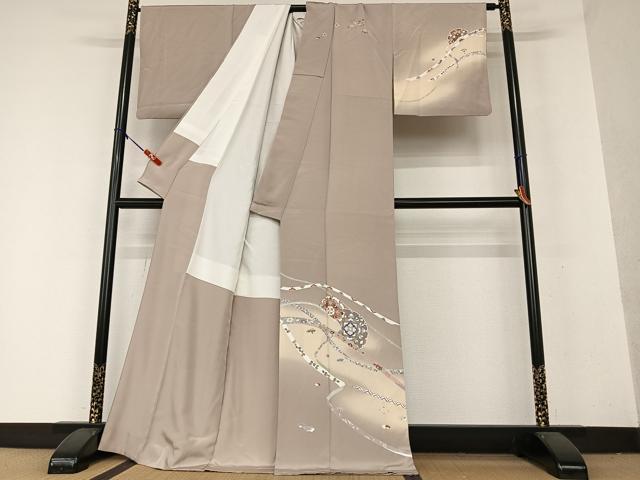 平和屋着物●訪問着 雪輪重ね花文 暈し染め 金彩 正絹 逸品 AAAX0775zg