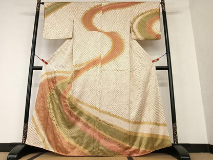 平和屋着物●訪問着 手描き 絞り 中国三大刺繍 スワトウ刺繍 汕頭刺繍 相良刺繍 更紗花間道 暈し染め 金彩 正絹 逸品 AAAX0777zg