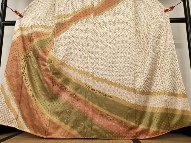 平和屋着物●訪問着 手描き 絞り 中国三大刺繍 スワトウ刺繍 汕頭刺繍 相良刺繍 更紗花間道 暈し染め 金彩 正絹 逸品 AAAX0777zg