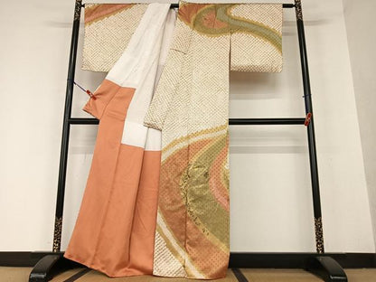 平和屋着物●訪問着 手描き 絞り 中国三大刺繍 スワトウ刺繍 汕頭刺繍 相良刺繍 更紗花間道 暈し染め 金彩 正絹 逸品 AAAX0777zg