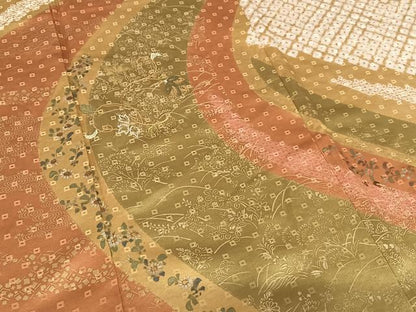 平和屋着物●訪問着 手描き 絞り 中国三大刺繍 スワトウ刺繍 汕頭刺繍 相良刺繍 更紗花間道 暈し染め 金彩 正絹 逸品 AAAX0777zg